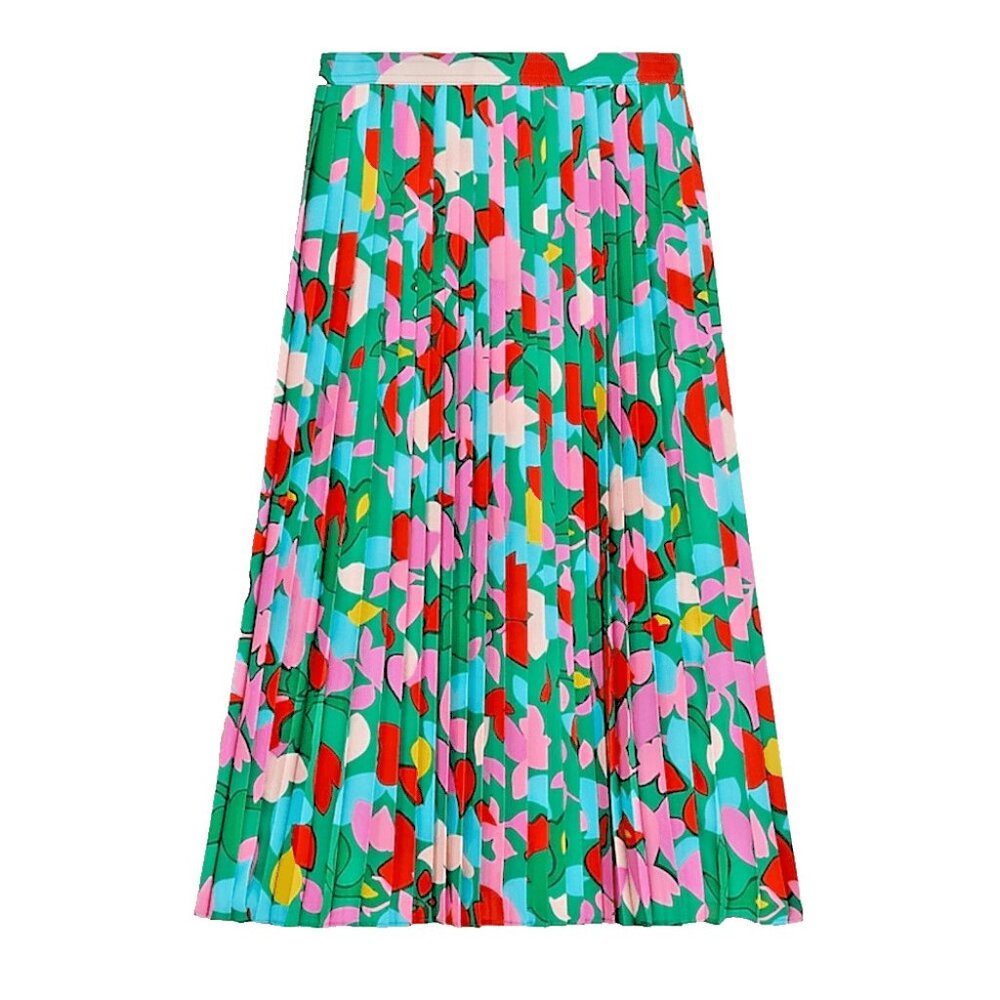 NWT J.Crew Pleated A-Line Midi in Purple Green Confetti Floral Print Skirt 10P